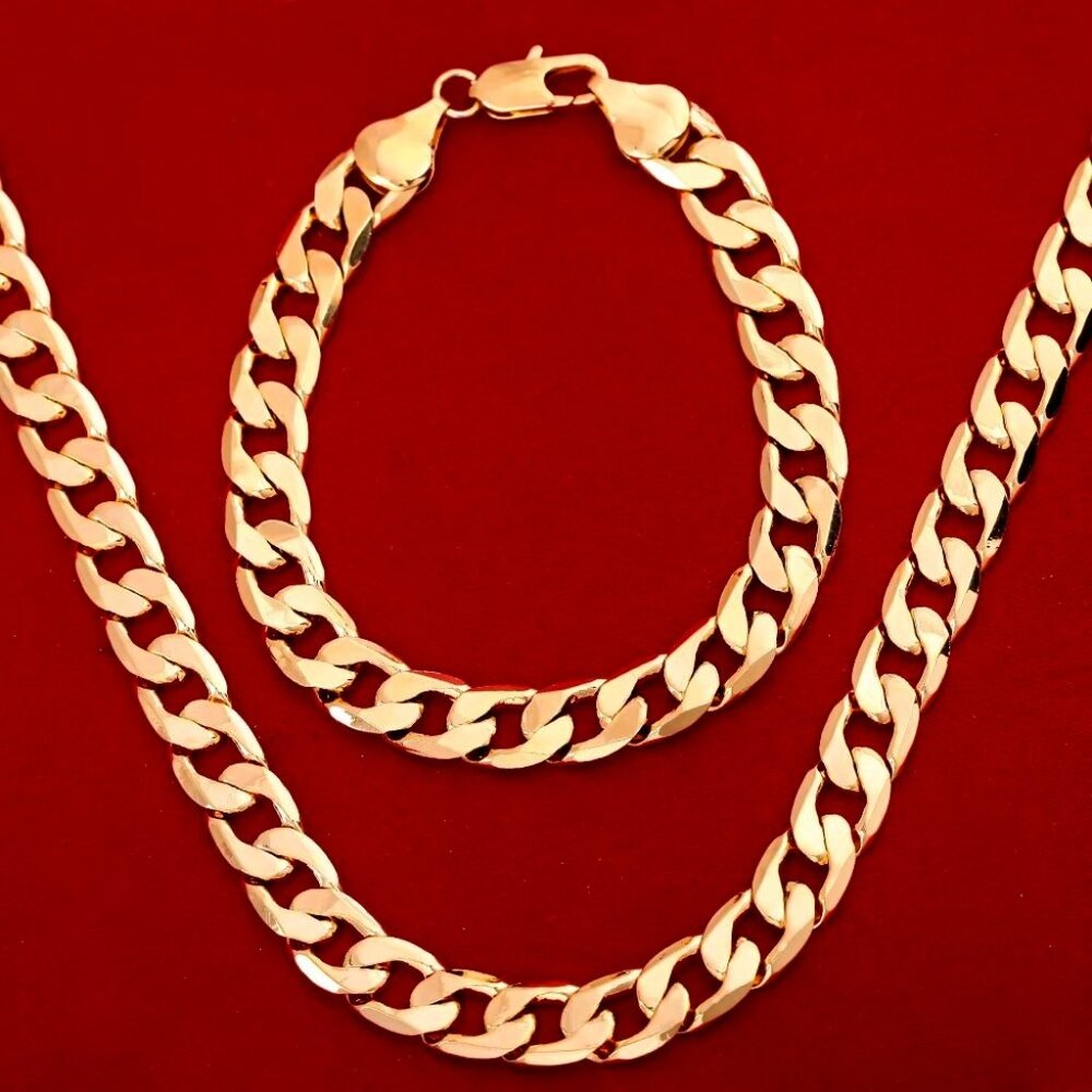 24 Inch 18K Yellow Gold 8mm Wide Open Cuban Necklace and 7.75" Bracelet Combo - Picture 3 of 9